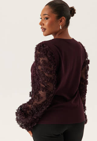 3D Floral Sleeve V-neck Top