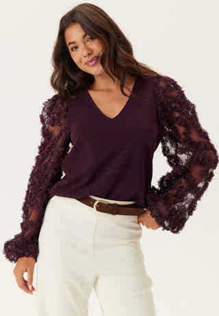 3D Floral Sleeve V-neck Top