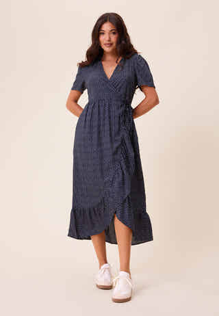 Evie Puff Sleeve Midi Wrap Dress