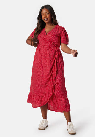 Evie Puff Sleeve Midi Wrap Dress
