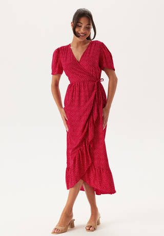 Evie Puff Sleeve Midi Wrap Dress