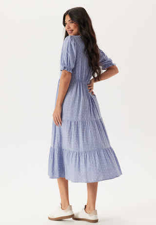 Puff Sleeve Viscose Midi Dress