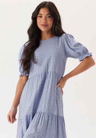Puff Sleeve Viscose Midi Dress