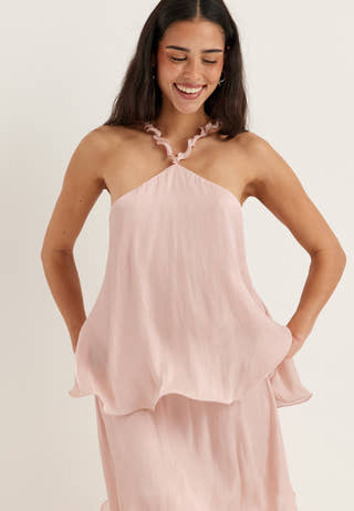 Halterneck Shimmer Flounce Top