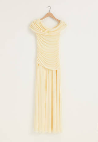 Off Shoulder Mesh Maxi Dress