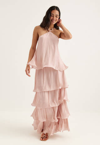 Shimmer Flounce Maxi Skirt